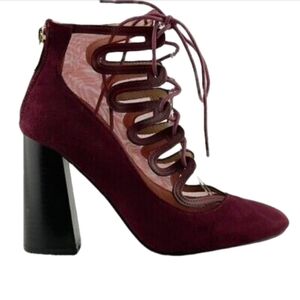 Cape Robbin Wine Red Lace-Up Mesh Heels